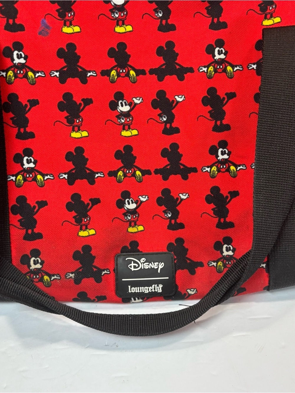 Disney Mickey Mouse Red Loungefly Duffle Bag All Over Mickey Travel 10x20” Read - Picture 3 of 12